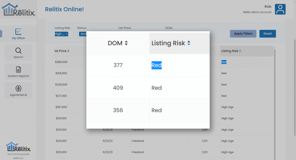 Relitix AI Listing Risk Screenshot