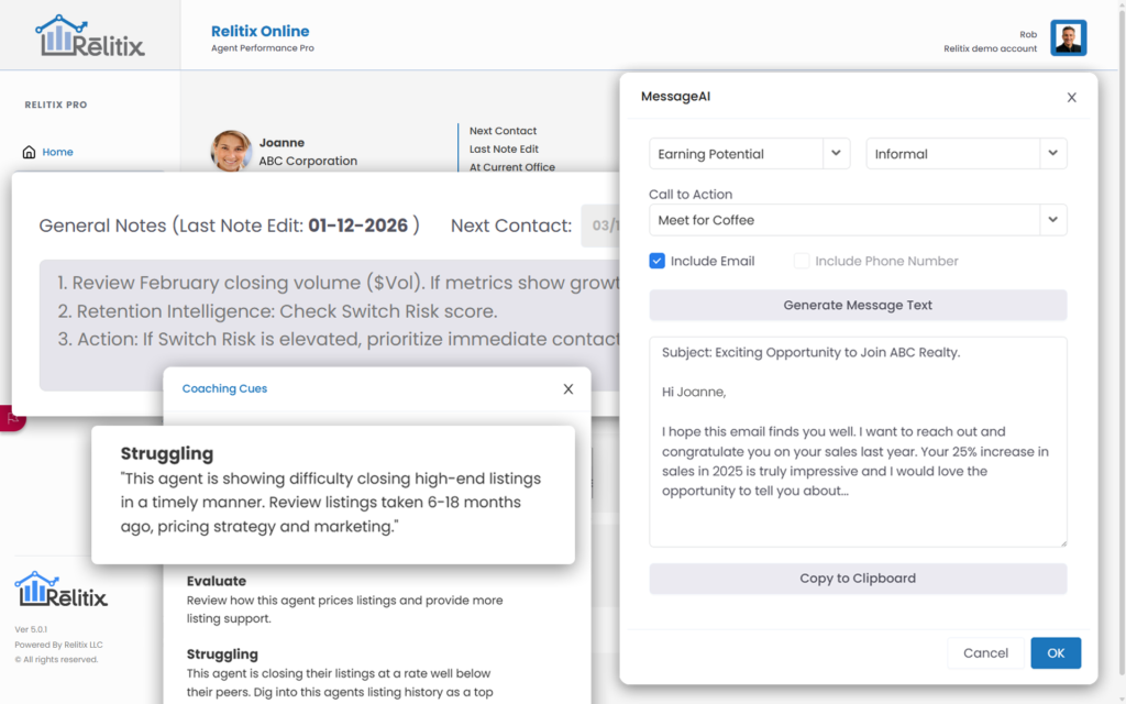 Relitix Agent Coaching, Cues and Meeting